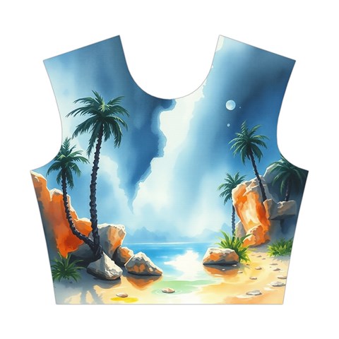 Delicate Watercolor Painting Surreal Oasis Scene With Intense Dramatic Lighting Cotton Crop Top from ArtsNow.com Front