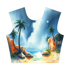 Delicate Watercolor Painting Surreal Oasis Scene With Intense Dramatic Lighting Cotton Crop Top from ArtsNow.com Front