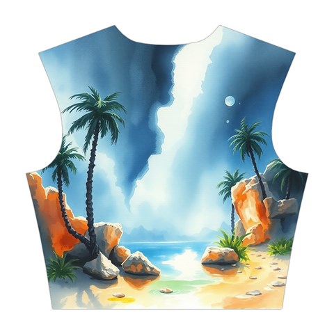 Delicate Watercolor Painting Surreal Oasis Scene With Intense Dramatic Lighting Cotton Crop Top from ArtsNow.com Back