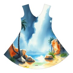 Delicate Watercolor Painting Surreal Oasis Scene With Intense Dramatic Lighting Short Sleeve V Front