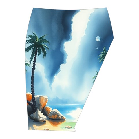 Delicate Watercolor Painting Surreal Oasis Scene With Intense Dramatic Lighting Midi Wrap Pencil Skirt from ArtsNow.com  Front Right 