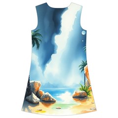 Delicate Watercolor Painting Surreal Oasis Scene With Intense Dramatic Lighting Kids  Short Sleeve Velvet Dress from ArtsNow.com Back