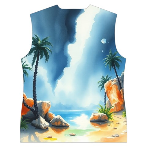 Delicate Watercolor Painting Surreal Oasis Scene With Intense Dramatic Lighting Women s Button Up Vest from ArtsNow.com Back