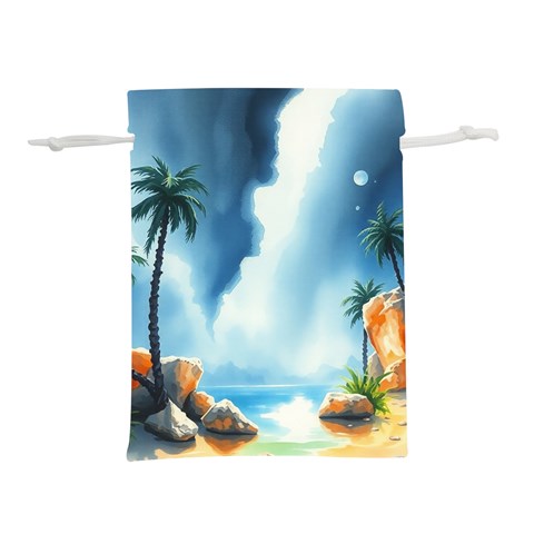 Delicate Watercolor Painting Surreal Oasis Scene With Intense Dramatic Lighting Lightweight Drawstring Pouch (S) from ArtsNow.com Front