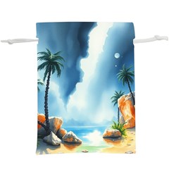 Delicate Watercolor Painting Surreal Oasis Scene With Intense Dramatic Lighting Lightweight Drawstring Pouch (XL) from ArtsNow.com Front