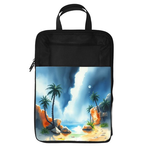 Delicate Watercolor Painting Surreal Oasis Scene With Intense Dramatic Lighting Foldable Shoe Storage Bag from ArtsNow.com Front