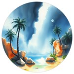 Delicate Watercolor Painting Surreal Oasis Scene With Intense Dramatic Lighting Round Trivet