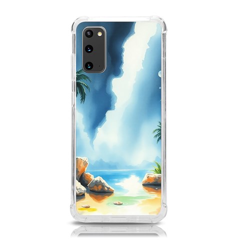 Delicate Watercolor Painting Surreal Oasis Scene With Intense Dramatic Lighting Samsung Galaxy S20 6.2 Inch TPU UV Case from ArtsNow.com Front