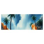 Delicate Watercolor Painting Surreal Oasis Scene With Intense Dramatic Lighting Banner and Sign 8  x 3 