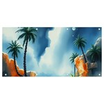 Delicate Watercolor Painting Surreal Oasis Scene With Intense Dramatic Lighting Banner and Sign 8  x 4 