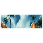 Delicate Watercolor Painting Surreal Oasis Scene With Intense Dramatic Lighting Banner and Sign 9  x 3 