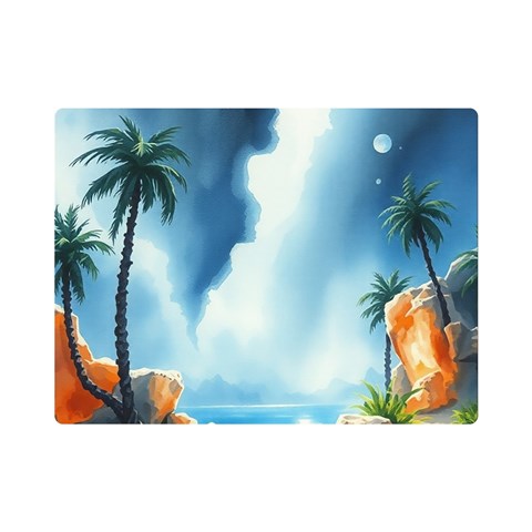 Delicate Watercolor Painting Surreal Oasis Scene With Intense Dramatic Lighting Premium Plush Fleece Blanket (Mini) from ArtsNow.com 35 x27  Blanket Front