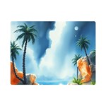 Delicate Watercolor Painting Surreal Oasis Scene With Intense Dramatic Lighting Premium Plush Fleece Blanket (Mini)