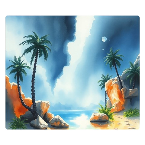 Delicate Watercolor Painting Surreal Oasis Scene With Intense Dramatic Lighting Premium Plush Fleece Blanket (Small) from ArtsNow.com 50 x40  Blanket Front