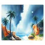 Delicate Watercolor Painting Surreal Oasis Scene With Intense Dramatic Lighting Premium Plush Fleece Blanket (Small)