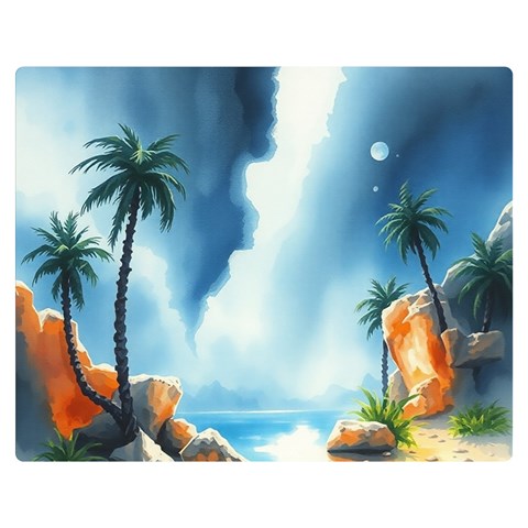 Delicate Watercolor Painting Surreal Oasis Scene With Intense Dramatic Lighting Premium Plush Fleece Blanket (Medium) from ArtsNow.com 60 x50  Blanket Front