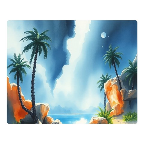 Delicate Watercolor Painting Surreal Oasis Scene With Intense Dramatic Lighting Premium Plush Fleece Blanket (Large) from ArtsNow.com 80 x60  Blanket Front