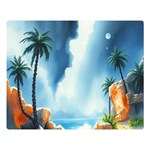 Delicate Watercolor Painting Surreal Oasis Scene With Intense Dramatic Lighting Premium Plush Fleece Blanket (Large)