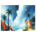 Delicate Watercolor Painting Surreal Oasis Scene With Intense Dramatic Lighting Premium Plush Fleece Blanket (Extra Small)