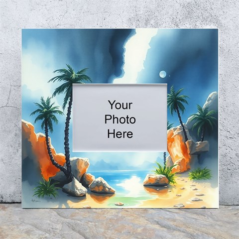 Delicate Watercolor Painting Surreal Oasis Scene With Intense Dramatic Lighting White Wall Photo Frame 5  x 7  from ArtsNow.com Front