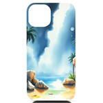 Delicate Watercolor Painting Surreal Oasis Scene With Intense Dramatic Lighting iPhone 14 Black UV Print PC Hardshell Case