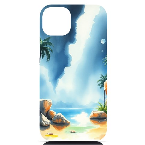 Delicate Watercolor Painting Surreal Oasis Scene With Intense Dramatic Lighting iPhone 14 Plus Black UV Print PC Hardshell Case from ArtsNow.com Front