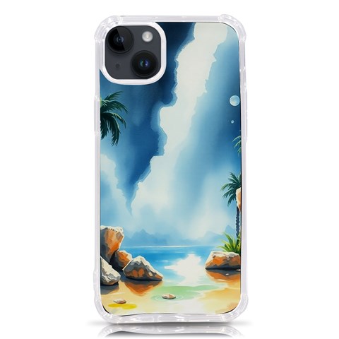 Delicate Watercolor Painting Surreal Oasis Scene With Intense Dramatic Lighting iPhone 14 Plus TPU UV Print Case from ArtsNow.com Front