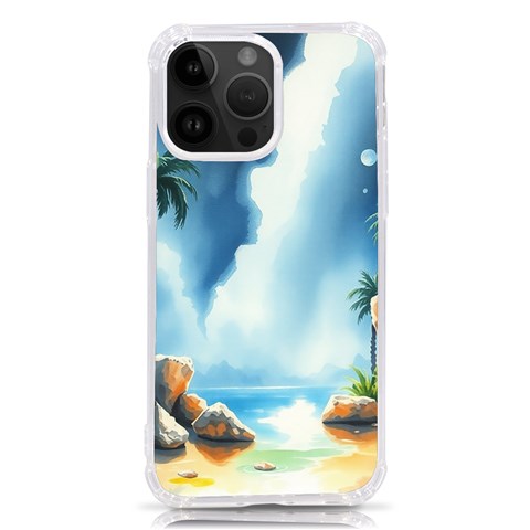 Delicate Watercolor Painting Surreal Oasis Scene With Intense Dramatic Lighting iPhone 14 Pro Max TPU UV Print Case from ArtsNow.com Front