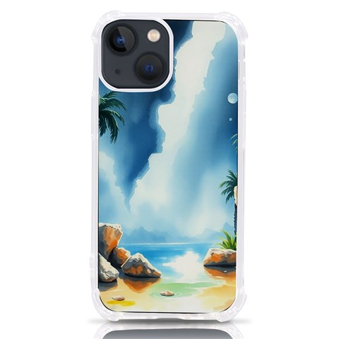 Delicate Watercolor Painting Surreal Oasis Scene With Intense Dramatic Lighting iPhone 13 mini TPU UV Print Case from ArtsNow.com Front