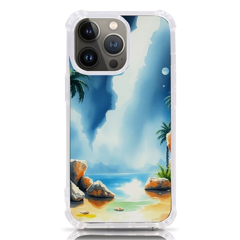 Delicate Watercolor Painting Surreal Oasis Scene With Intense Dramatic Lighting iPhone 13 Pro TPU UV Print Case from ArtsNow.com Front