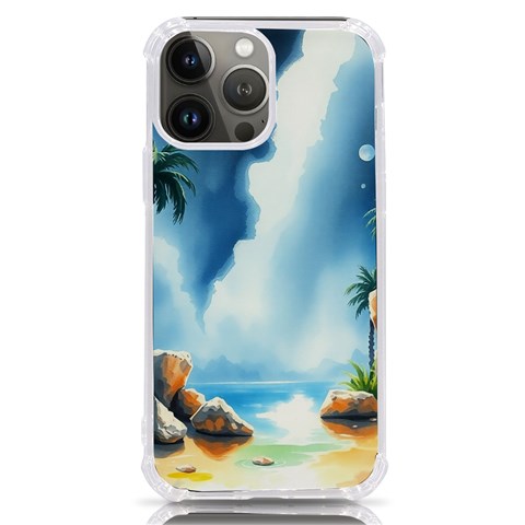 Delicate Watercolor Painting Surreal Oasis Scene With Intense Dramatic Lighting iPhone 13 Pro Max TPU UV Print Case from ArtsNow.com Front