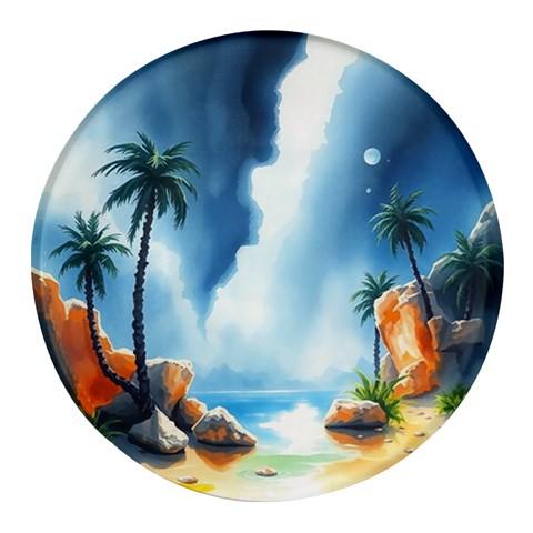 Delicate Watercolor Painting Surreal Oasis Scene With Intense Dramatic Lighting Round Glass Fridge Magnet (4 pack) from ArtsNow.com Front