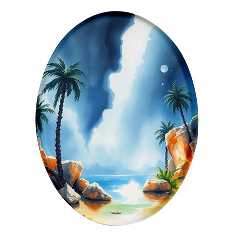 Delicate Watercolor Painting Surreal Oasis Scene With Intense Dramatic Lighting Oval Glass Fridge Magnet (4 pack) from ArtsNow.com Front