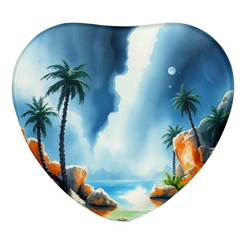 Delicate Watercolor Painting Surreal Oasis Scene With Intense Dramatic Lighting Heart Glass Fridge Magnet (4 pack) from ArtsNow.com Front