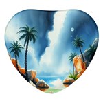 Delicate Watercolor Painting Surreal Oasis Scene With Intense Dramatic Lighting Heart Glass Fridge Magnet (4 pack)