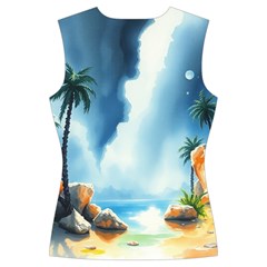 Delicate Watercolor Painting Surreal Oasis Scene With Intense Dramatic Lighting Women s Cut Out Long Sleeve T Back