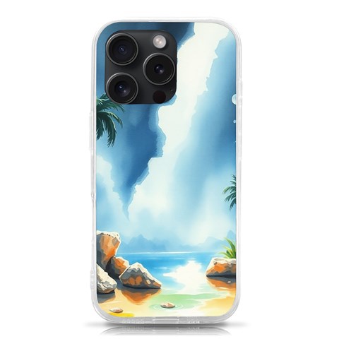 Delicate Watercolor Painting Surreal Oasis Scene With Intense Dramatic Lighting iPhone 15 Pro TPU UV Print Case from ArtsNow.com Front