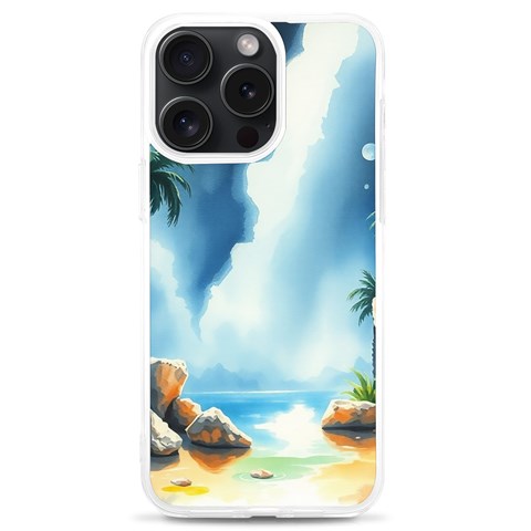 Delicate Watercolor Painting Surreal Oasis Scene With Intense Dramatic Lighting iPhone 15 Pro Max TPU UV Print Case from ArtsNow.com Front