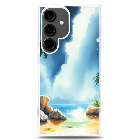 Delicate Watercolor Painting Surreal Oasis Scene With Intense Dramatic Lighting Samsung Galaxy S24 Plus 6.7 Inch TPU UV Case from ArtsNow.com Front