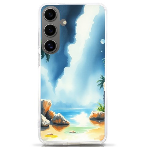 Delicate Watercolor Painting Surreal Oasis Scene With Intense Dramatic Lighting Samsung Galaxy S24 Ultra 6.9 Inch TPU UV Case from ArtsNow.com Front