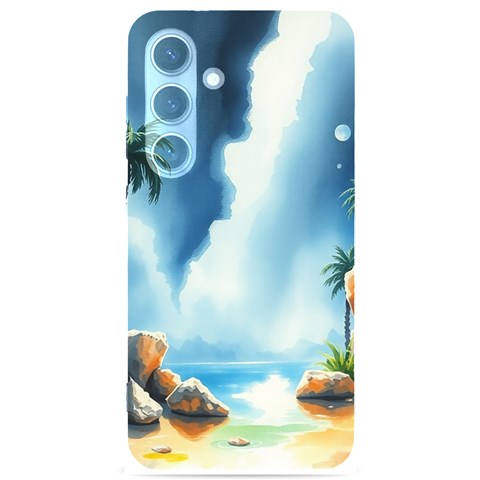 Delicate Watercolor Painting Surreal Oasis Scene With Intense Dramatic Lighting Samsung Galaxy S24 6.2 Inch Black TPU UV Case from ArtsNow.com Front