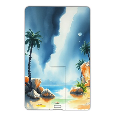 Delicate Watercolor Painting Surreal Oasis Scene With Intense Dramatic Lighting Name Card Style USB Flash Drive from ArtsNow.com Front