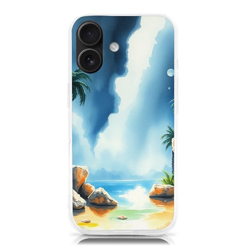 Delicate Watercolor Painting Surreal Oasis Scene With Intense Dramatic Lighting iPhone 16 TPU UV Print Case from ArtsNow.com Front