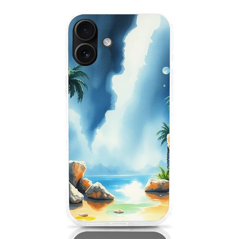 Delicate Watercolor Painting Surreal Oasis Scene With Intense Dramatic Lighting iPhone 16 Plus TPU UV Print Case from ArtsNow.com Front