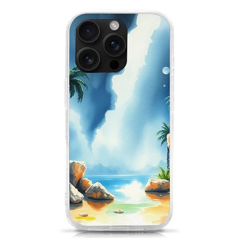 Delicate Watercolor Painting Surreal Oasis Scene With Intense Dramatic Lighting iPhone 16 Pro TPU UV Print Case from ArtsNow.com Front