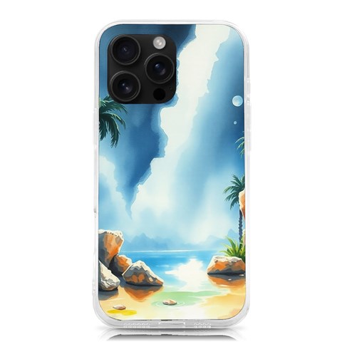 Delicate Watercolor Painting Surreal Oasis Scene With Intense Dramatic Lighting iPhone 16 Pro Max TPU UV Print Case from ArtsNow.com Front