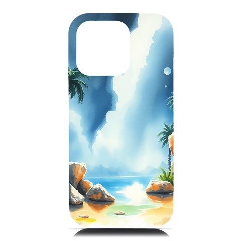 Delicate Watercolor Painting Surreal Oasis Scene With Intense Dramatic Lighting iPhone 16 Pro Max Black UV Print PC Hardshell Case from ArtsNow.com Front