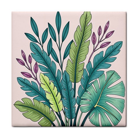 Illustrations Plants Nature Leaves Tile Coaster from ArtsNow.com Front