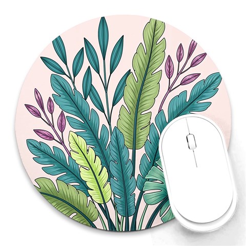 Illustrations Plants Nature Leaves Round Mousepad from ArtsNow.com Front