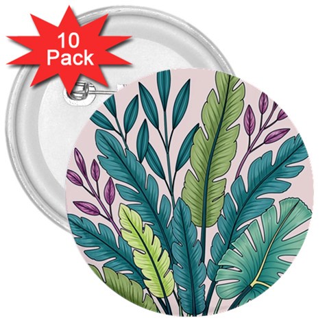 Illustrations Plants Nature Leaves 3  Buttons (10 pack)  from ArtsNow.com Front